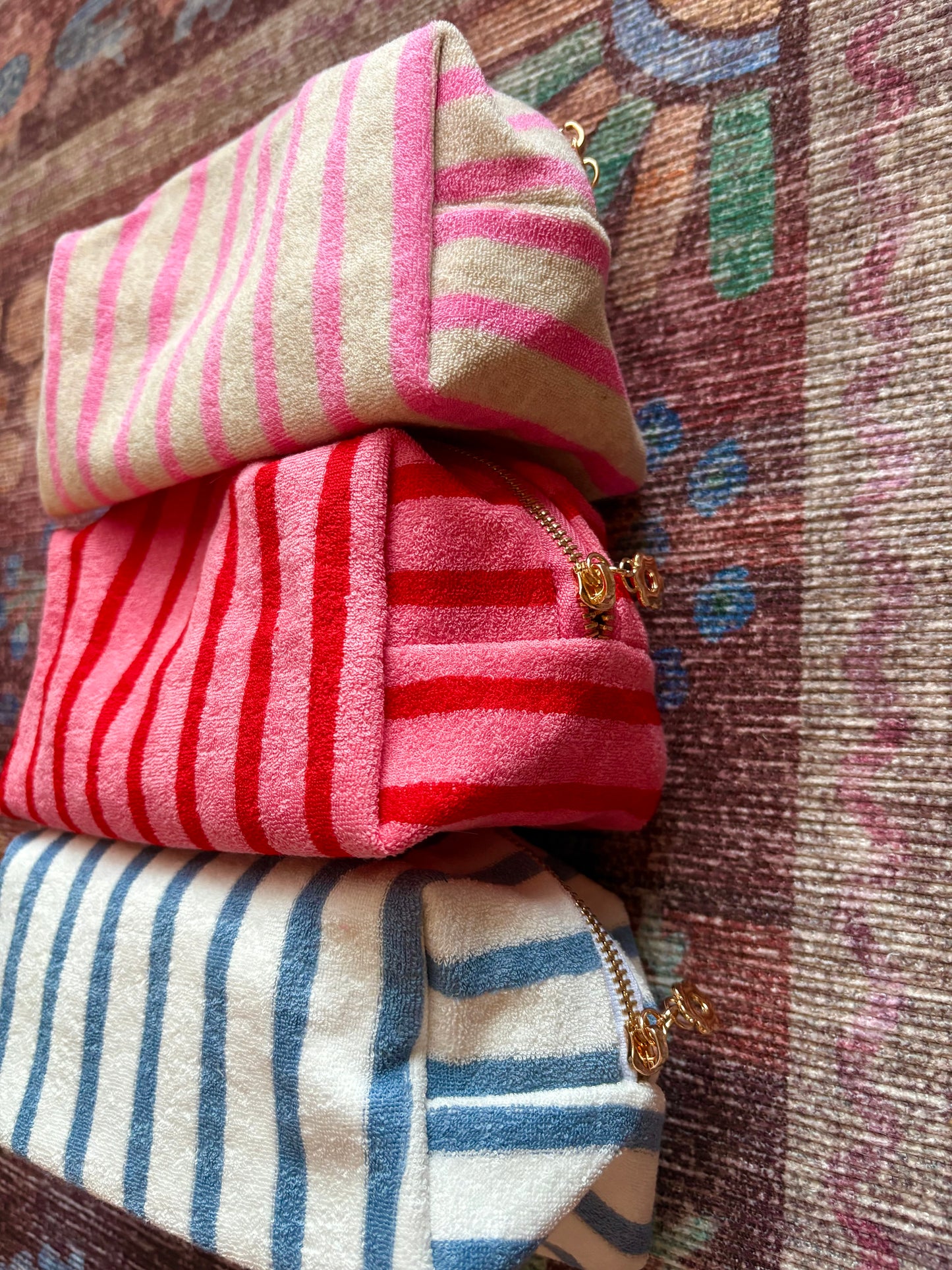 Terry Cloth Striped Cosmetic Bag