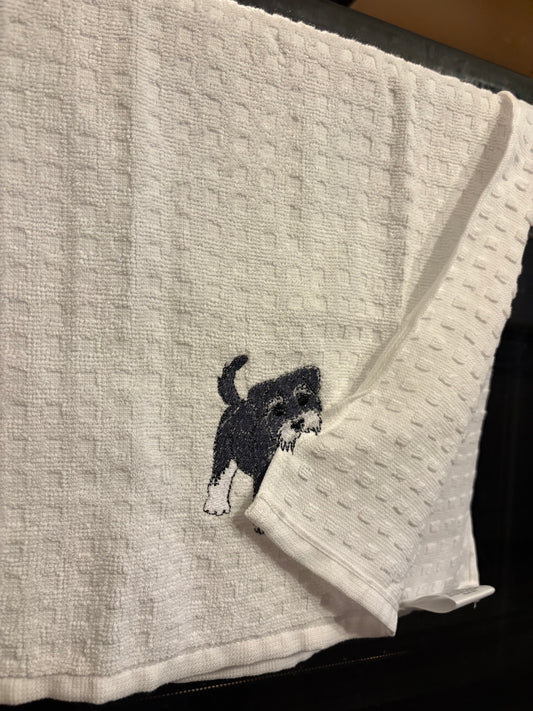 Playful Schnauzer Kitchen Towel
