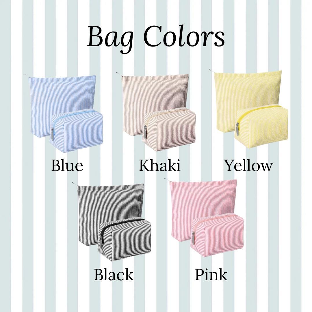Seersucker Embroidered Makeup Bag Set of Two | Embroidered Makeup Bag | Personalized Bag | Bridesmaid Gifts | Christmas Gifts