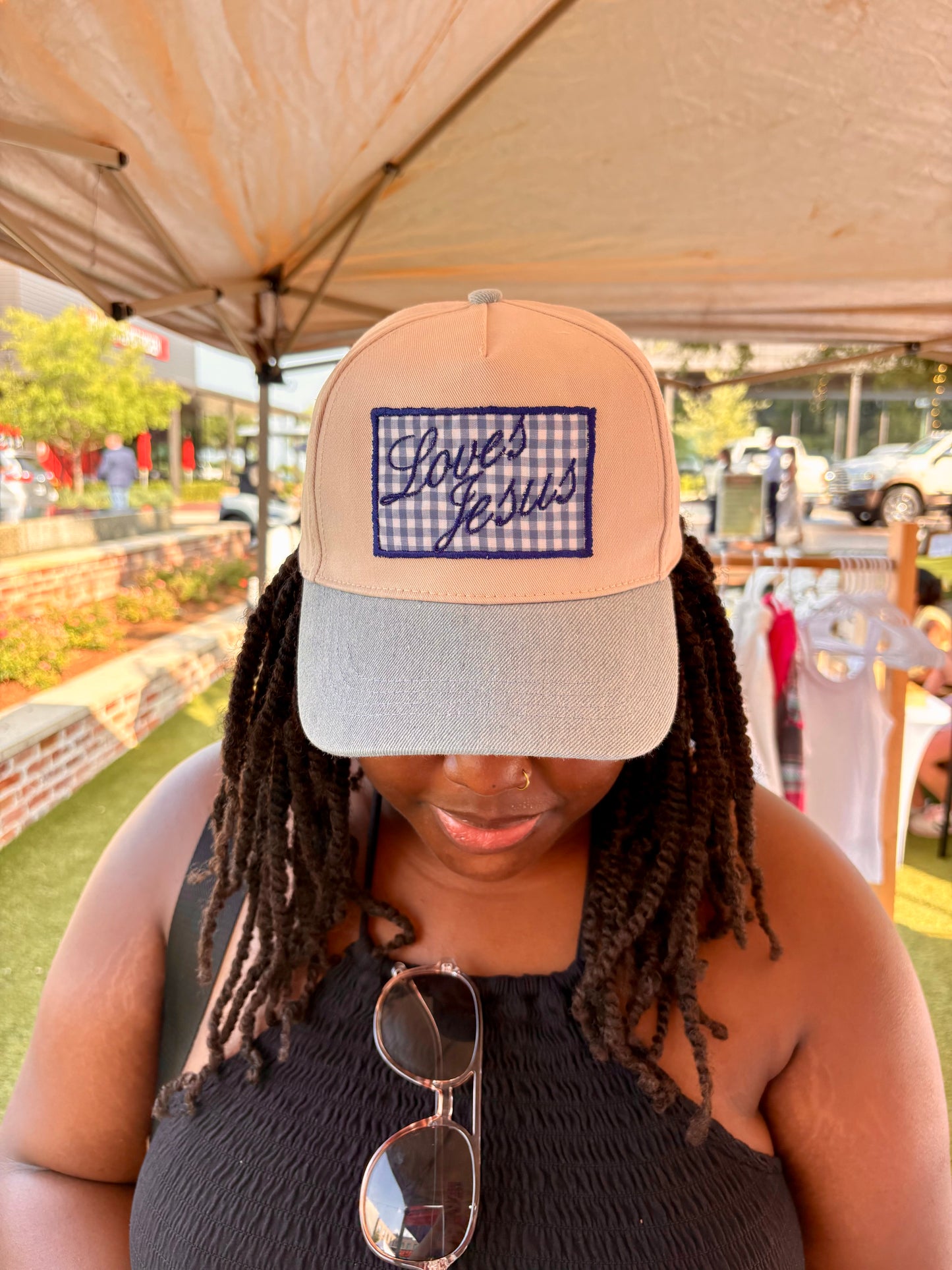 “Loves Jesus” Gingham Blue Hat