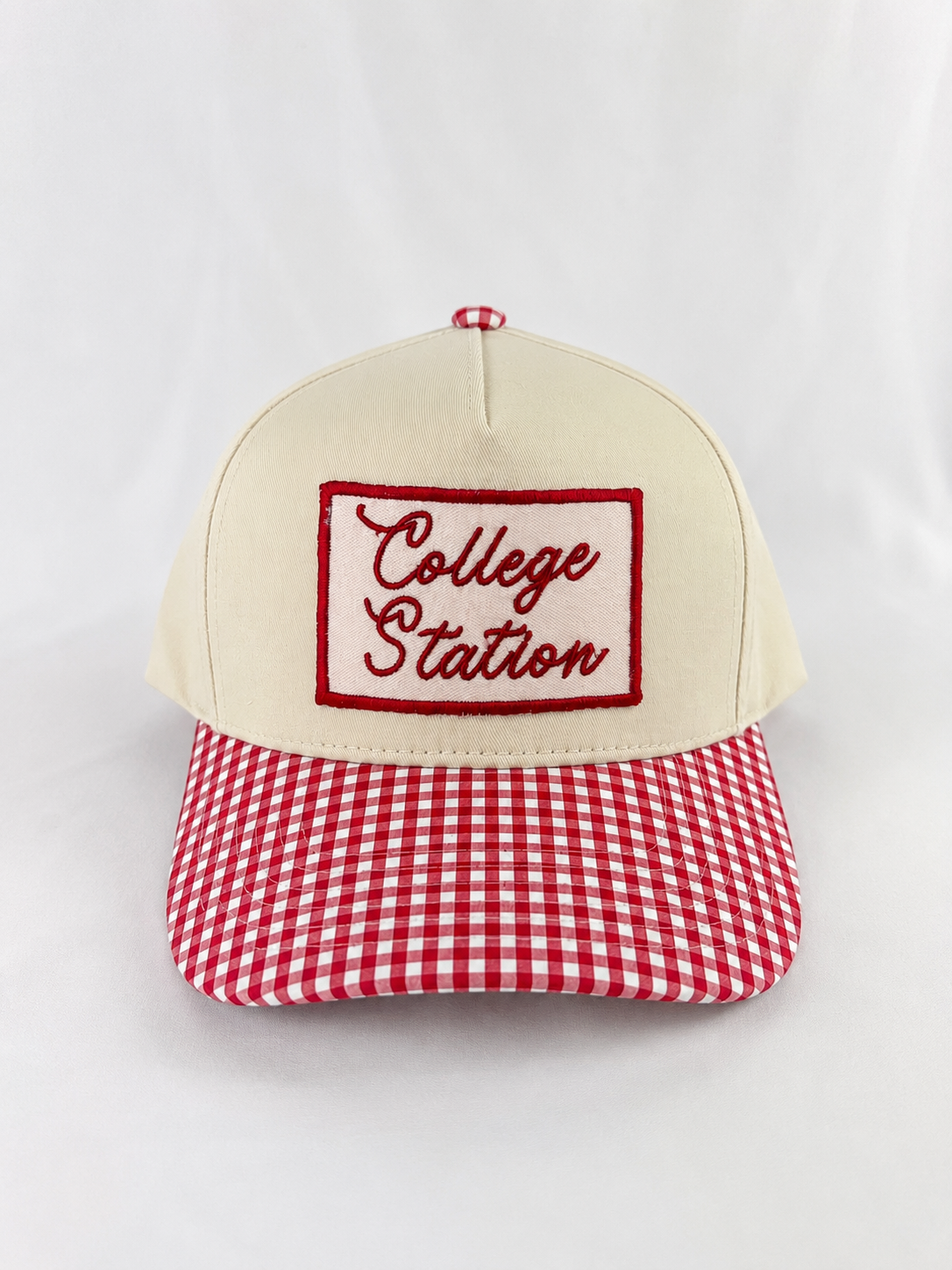 College Station Script Patch Hat Red Gingham