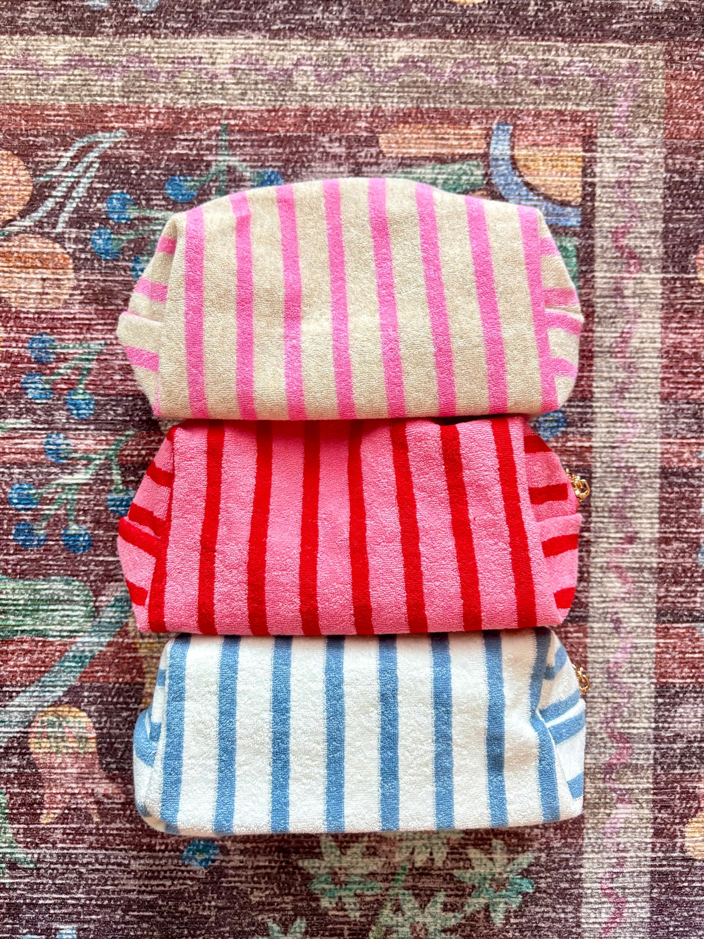 Terry Cloth Striped Cosmetic Bag
