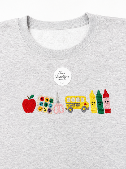 Back To School Supplies  Embroidered Sweatshirt