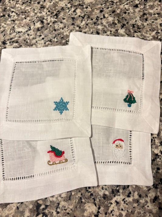 Christmas Cocktail Napkins Set of Four | Holiday Napkin, Santa Napkin