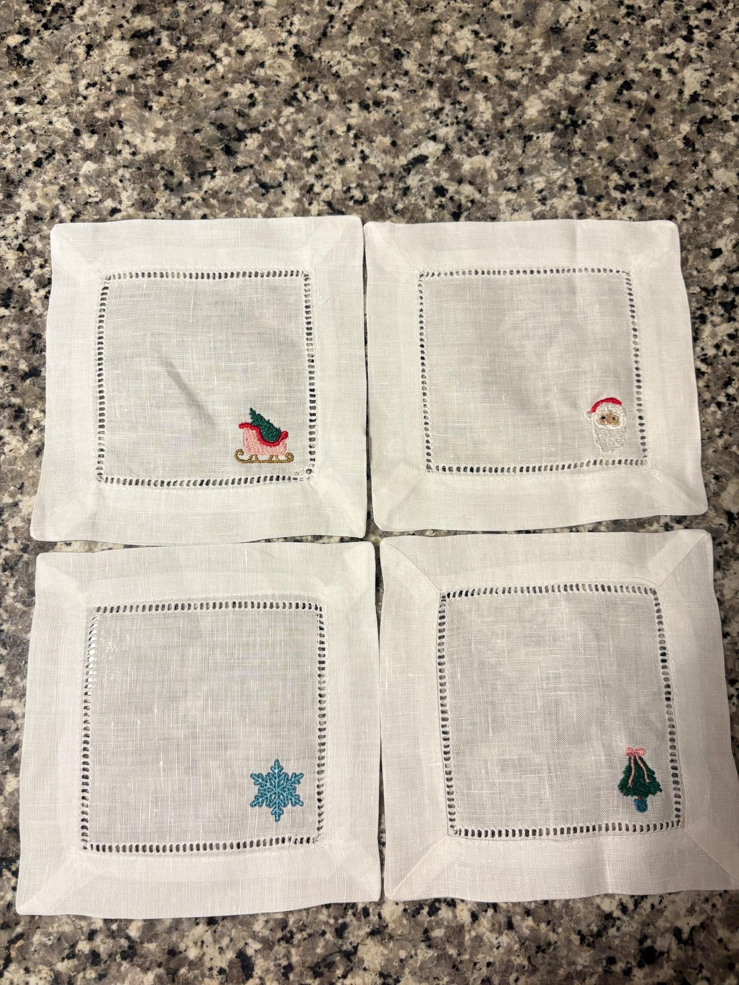 Christmas Cocktail Napkins Set of Four | Holiday Napkin, Santa Napkin